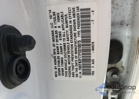 2015 Honda Civic Se from USA, damaged, VIN 19XFB2F77FE010075